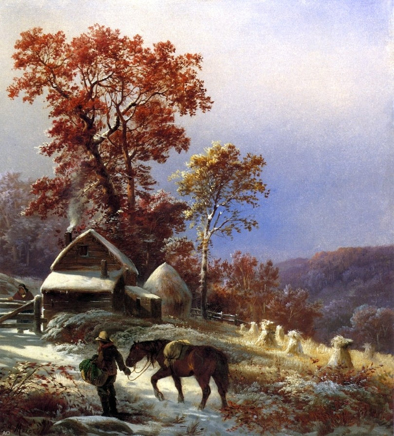 Winter at the Farm by Edward Moran - Hand Painted Oil Painting