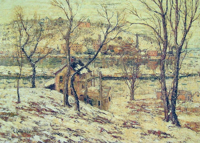 Winter Village Snowscape Oil Painting