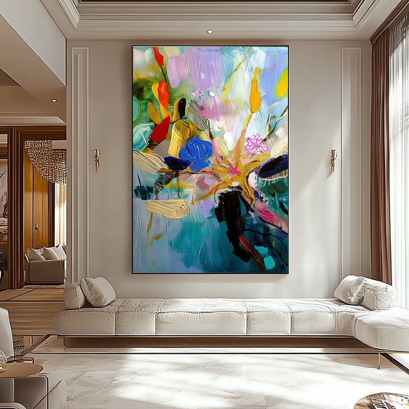 Abstract Ocean-Inspired Impasto Oil Painting - Starfish and Coral Coastal Art for Contemporary Spaces