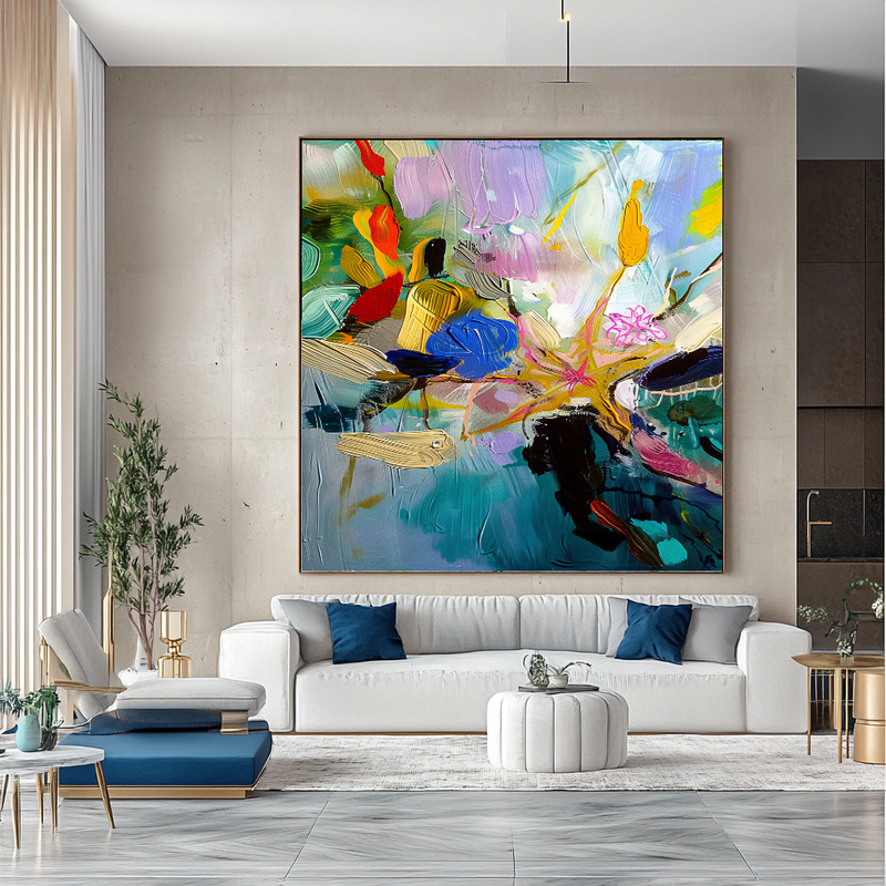 Abstract Ocean-Inspired Impasto Oil Painting - Starfish and Coral Coastal Art for Contemporary Spaces