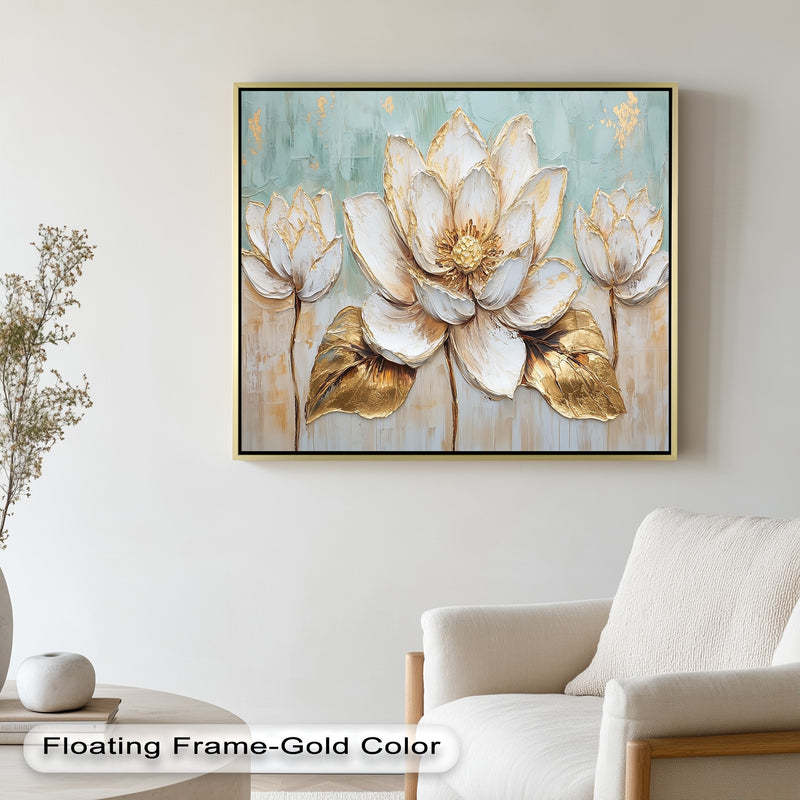 Golden Bloom Lotus – Floral Oil Painting