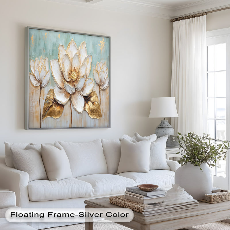 Golden Bloom Lotus – Floral Oil Painting
