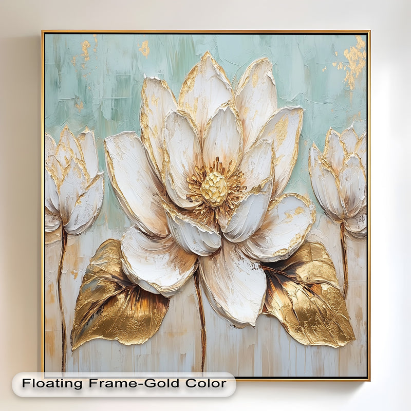 Golden Bloom Lotus – Floral Oil Painting