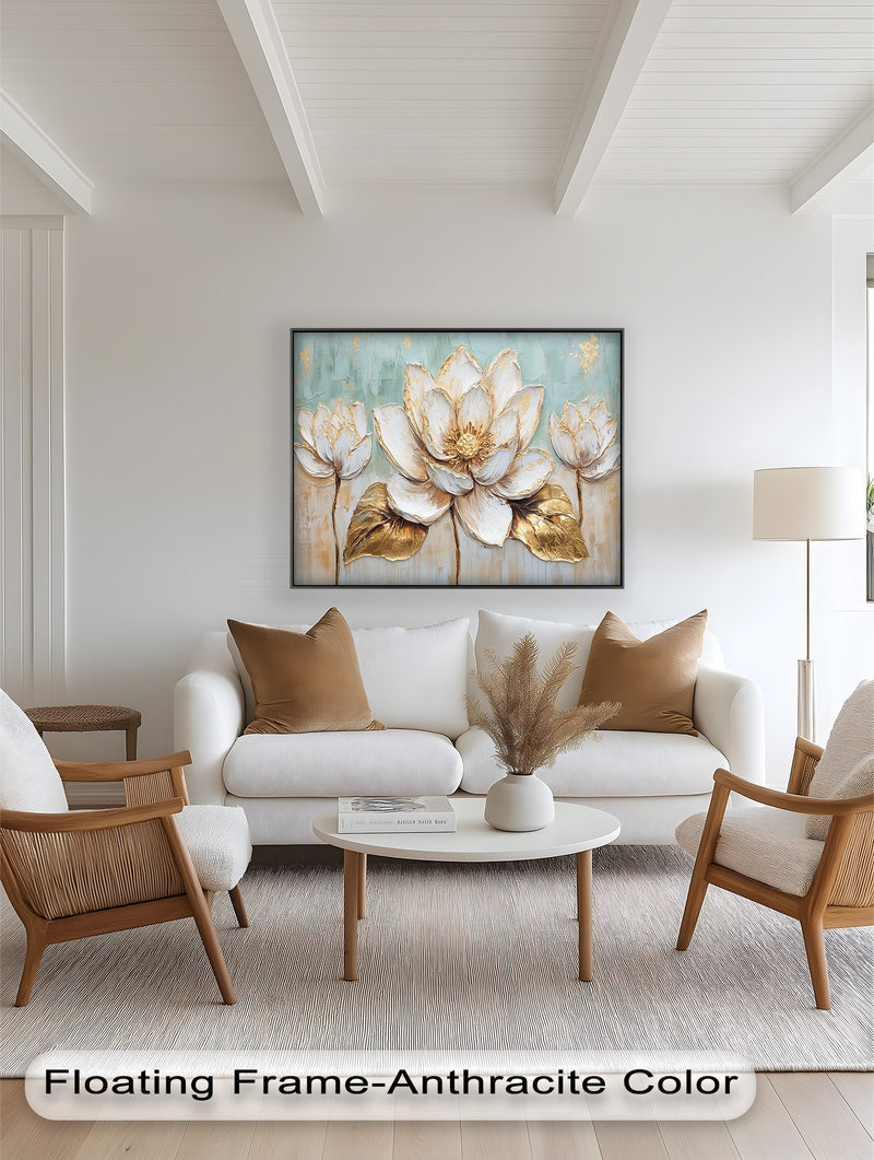 Golden Bloom Lotus – Floral Oil Painting