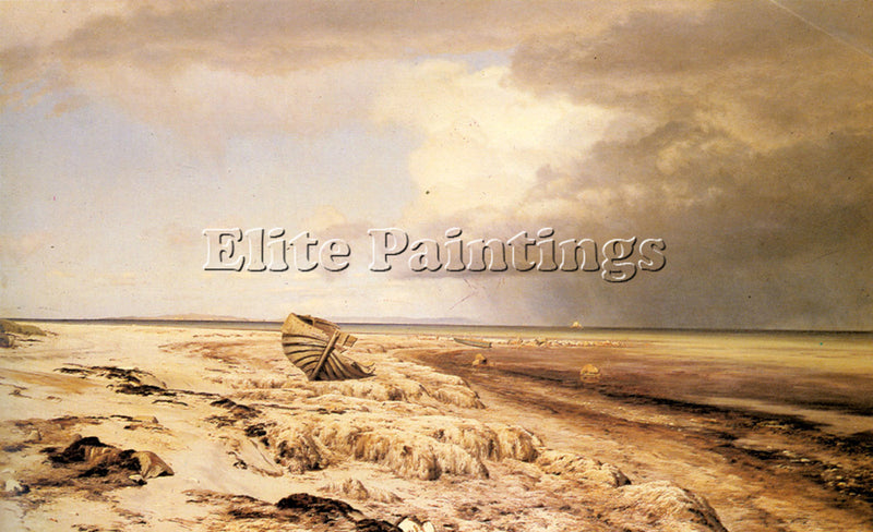 DENMARK COUR JANUS LA DESERTED BOAT ON A BEACH ARTIST PAINTING REPRODUCTION OIL