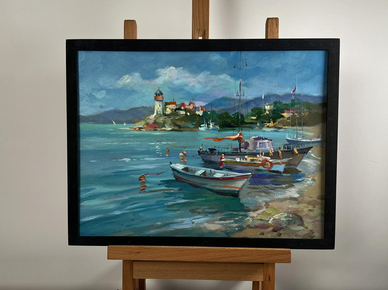 Oil painting Boats and lighthouse Yuriy Suprunchuk