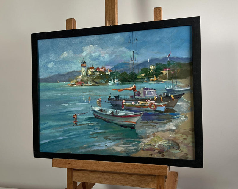 Oil painting Boats and lighthouse Yuriy Suprunchuk