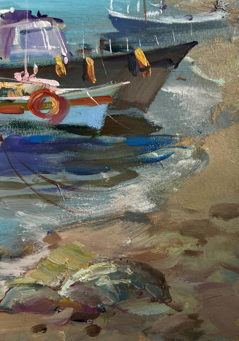 Oil painting Boats and lighthouse Yuriy Suprunchuk