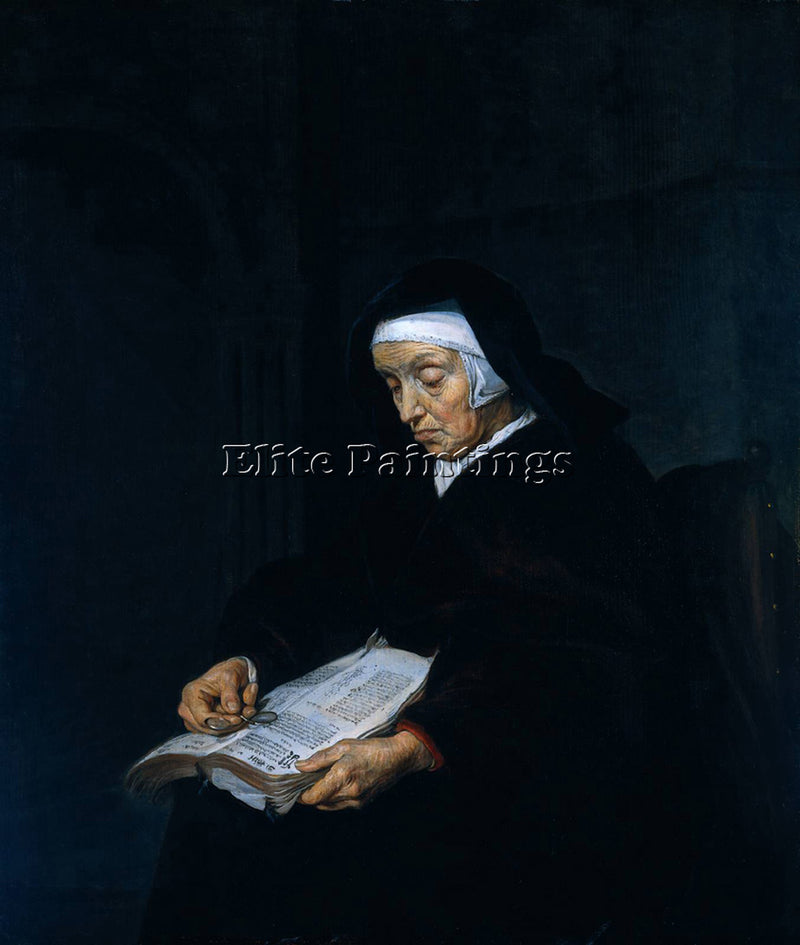 GABRIEL METSU OLD WOMAN MEDITATING ARTIST PAINTING REPRODUCTION HANDMADE OIL ART