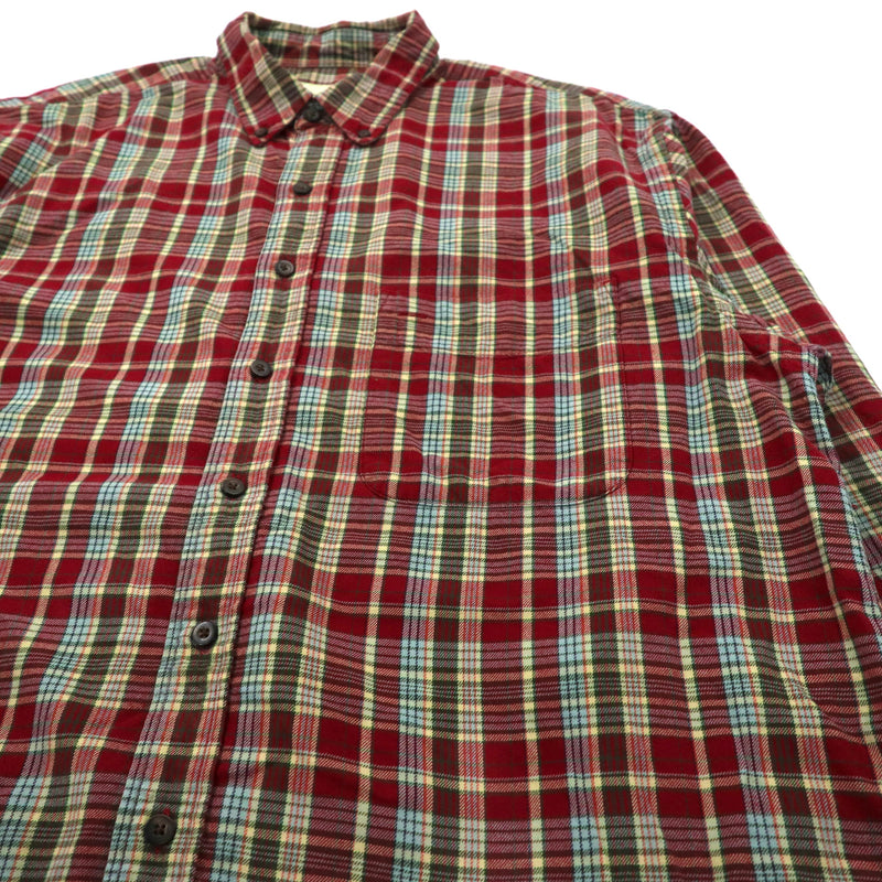 Eddie Bauer ボタンダウンシャツ L レッド チェック コットン 90年代