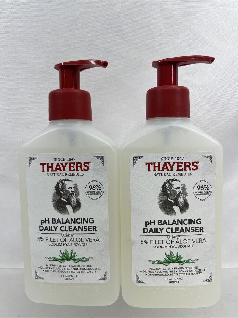 (2) Thayers pH Balancing Daily Cleanser Face Wash 5% Aloe Vera Gentle 8oz