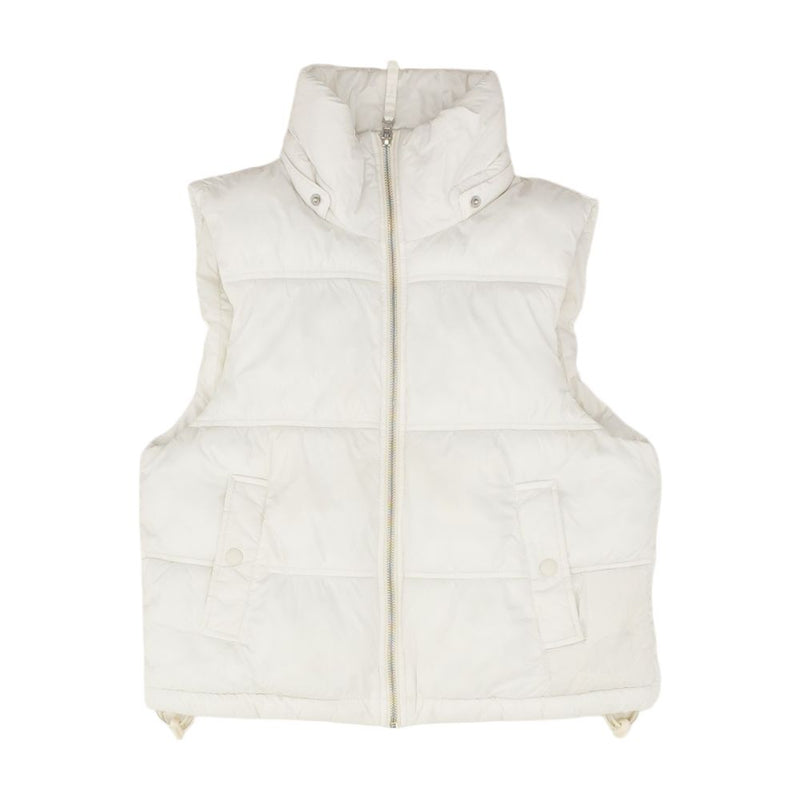 White Solid Puffer Vest