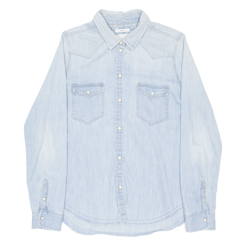 AMERICAN EAGLE Slim Fit Womens Plain Shirt Blue Long Sleeve S