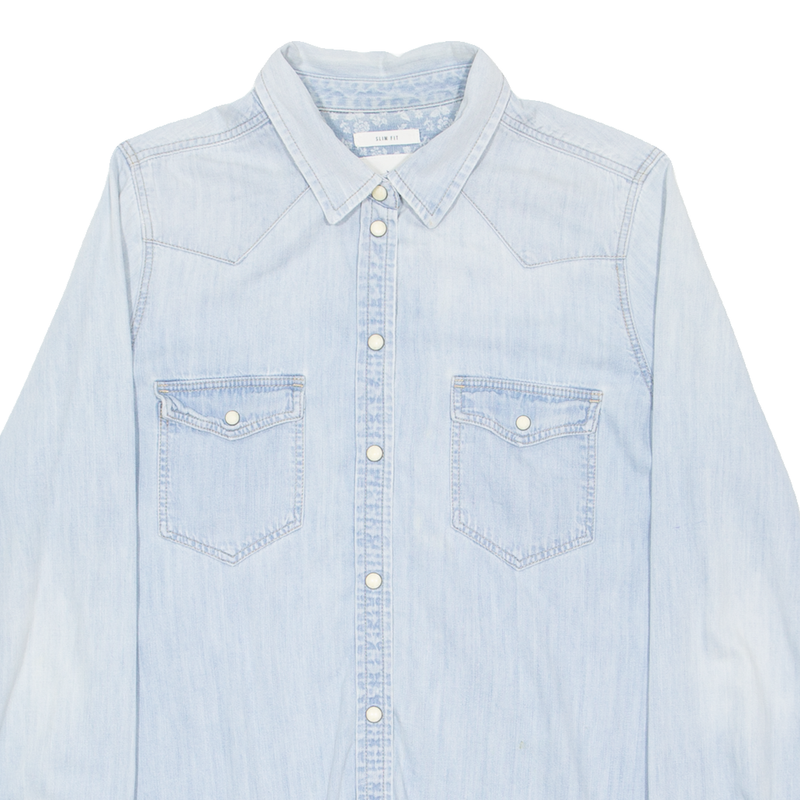 AMERICAN EAGLE Slim Fit Womens Plain Shirt Blue Long Sleeve S