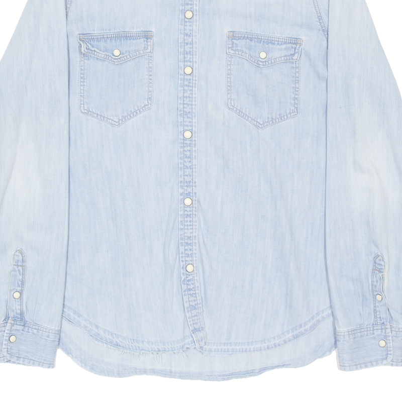 AMERICAN EAGLE Slim Fit Womens Plain Shirt Blue Long Sleeve S