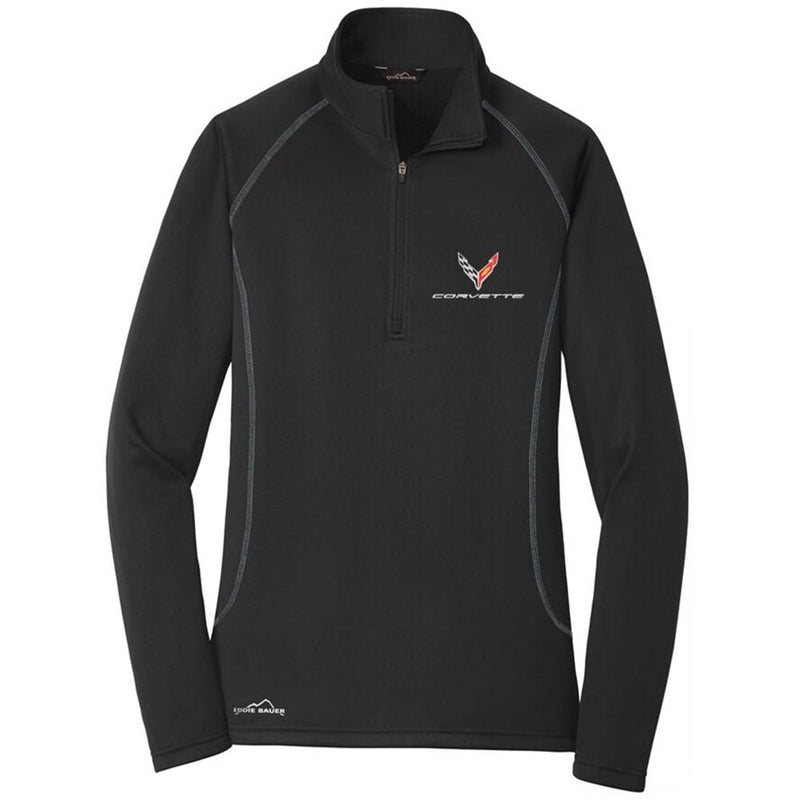 Corvette Next Generation Eddie Bauer Half Zip Fleece Jacket - Ladies : Black (XX-Large)