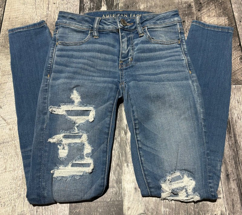 American Eagle blue high rise ripped skinny jeans - Hers size 0