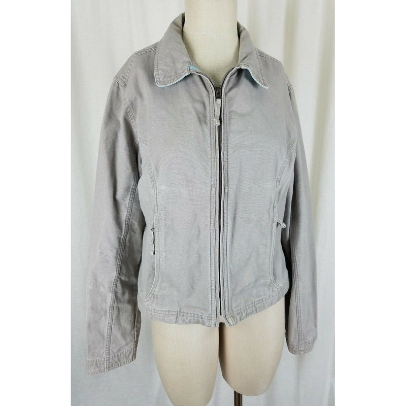 LL Bean Sunwashed Gray Canvas Zip Up Short Barn Coat Denim Jean Jacket Womens L
