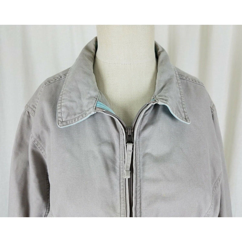 LL Bean Sunwashed Gray Canvas Zip Up Short Barn Coat Denim Jean Jacket Womens L