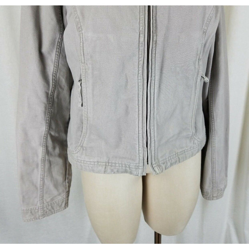 LL Bean Sunwashed Gray Canvas Zip Up Short Barn Coat Denim Jean Jacket Womens L