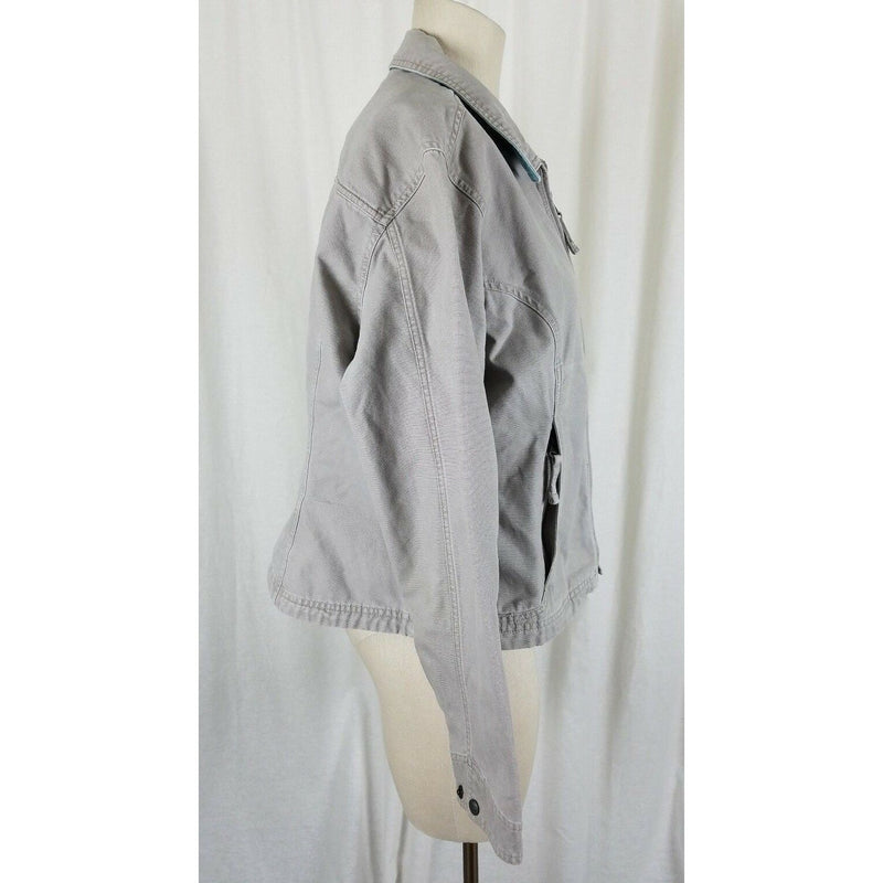 LL Bean Sunwashed Gray Canvas Zip Up Short Barn Coat Denim Jean Jacket Womens L