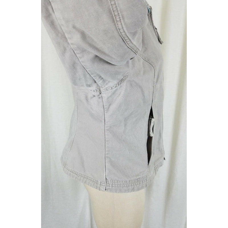 LL Bean Sunwashed Gray Canvas Zip Up Short Barn Coat Denim Jean Jacket Womens L