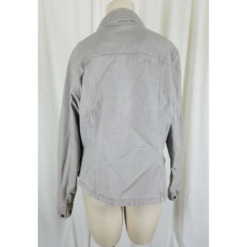 LL Bean Sunwashed Gray Canvas Zip Up Short Barn Coat Denim Jean Jacket Womens L