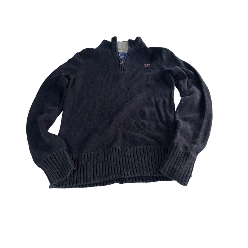 Vintage american eagle winter-turtleneck- Long sleeve polo sweaters For Men's Quarter Zip Pullover Sweater Navy Blue Size S 100% Cotton L 27 W 19 SKU 5139