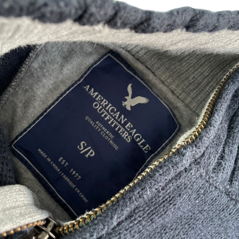 Vintage american eagle winter-turtleneck- Long sleeve polo sweaters For Men's Quarter Zip Pullover Sweater Navy Blue Size S 100% Cotton L 27 W 19 SKU 5139