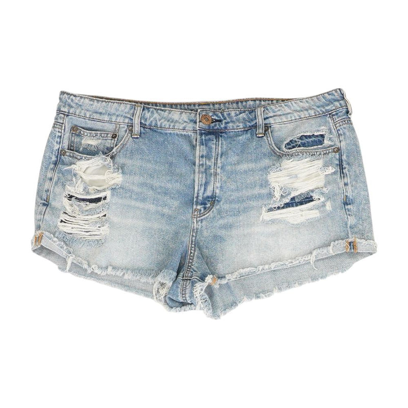 Blue Solid Denim Shorts