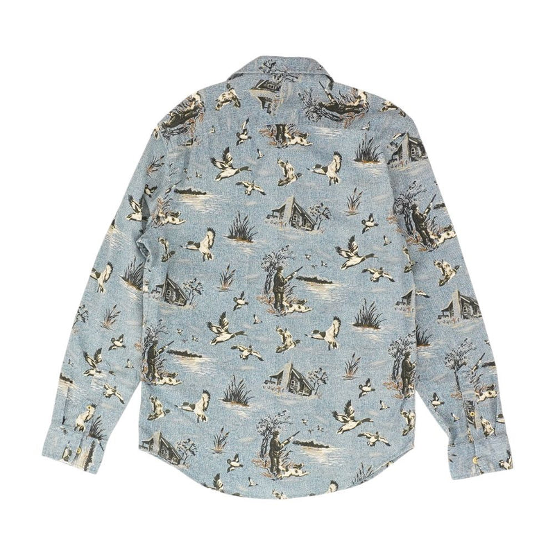 Blue Graphic Long Sleeve Button Down