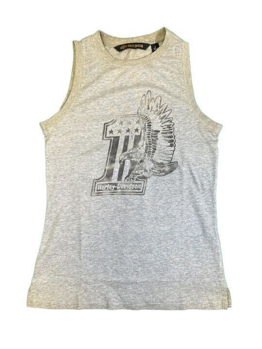 Harley-Davidson Women's Grey Tank American Eagle #1 Sleeveless T-Shirt (S47)