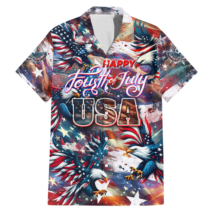 Happy Fourth of July Family Matching Mermaid Dress and Hawaiian Shirt American Eagle Flag US Independence Day DT02