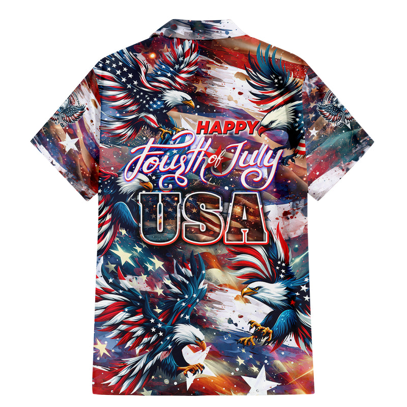 Happy Fourth of July Family Matching Mermaid Dress and Hawaiian Shirt American Eagle Flag US Independence Day DT02