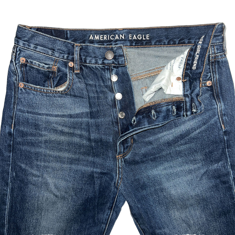 Women's  American Eagle Jeans Sz 6 x 33 Long Hi-Rise Girlfriend Button Tapered