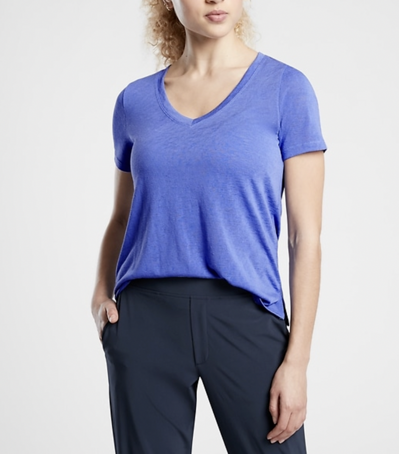 Athleta Periwinkle Blue Scoop V-Neck Short Sleeve Breezy Tee Top