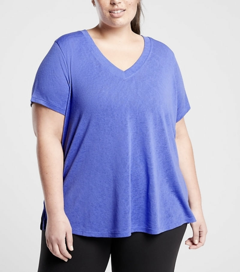 Athleta Periwinkle Blue Scoop V-Neck Short Sleeve Breezy Tee Top