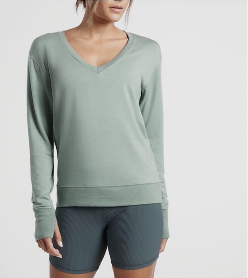 Athleta Minimalistic Grey Long Sleeve Sunrise V-neck Sweatshirt