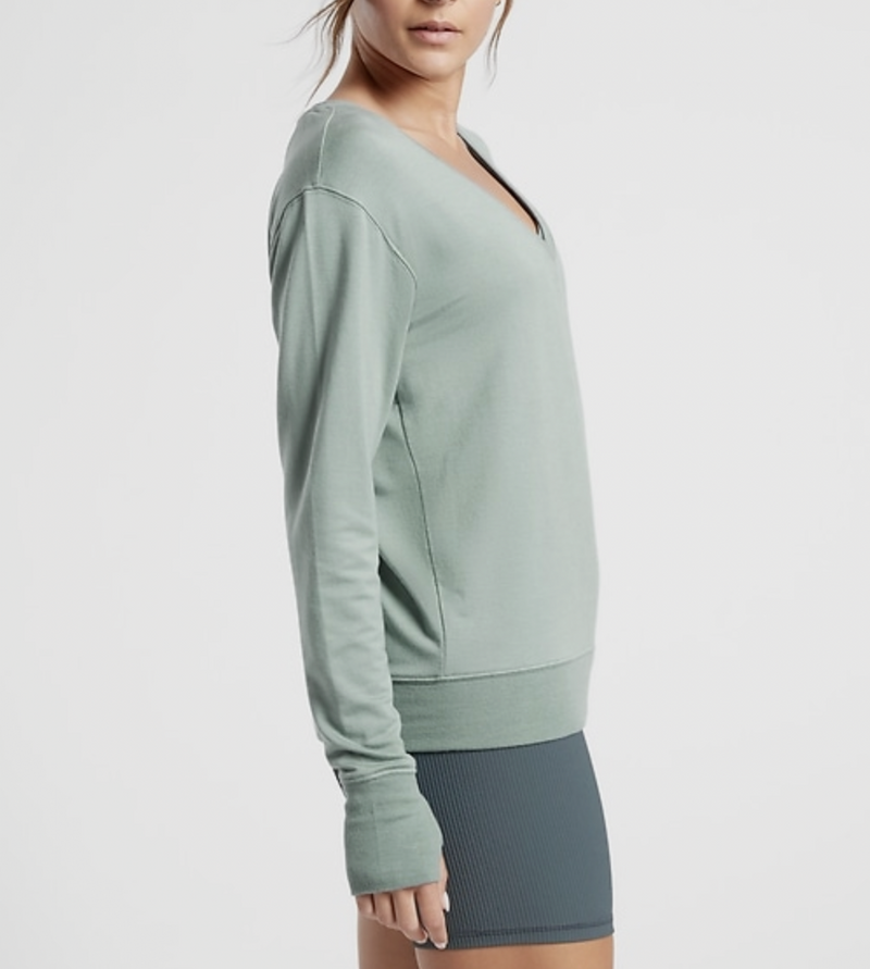 Athleta Minimalistic Grey Long Sleeve Sunrise V-neck Sweatshirt