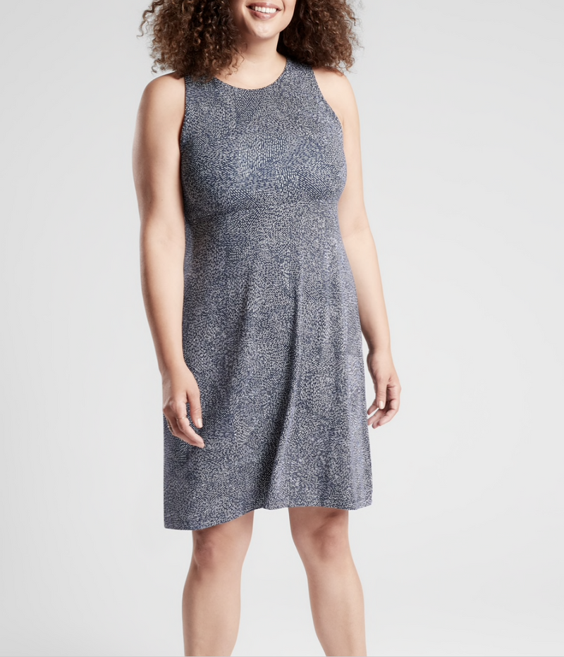 Athleta Navy Blue White Printed Sleeveless Santorini Dress