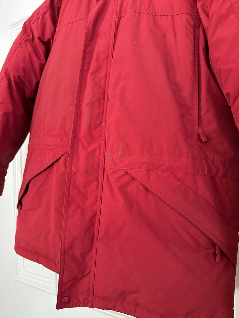 Vintage LL Bean Goose Down Parka Fur Trim Hood Full Zip Puffer Jacket Red Sz M