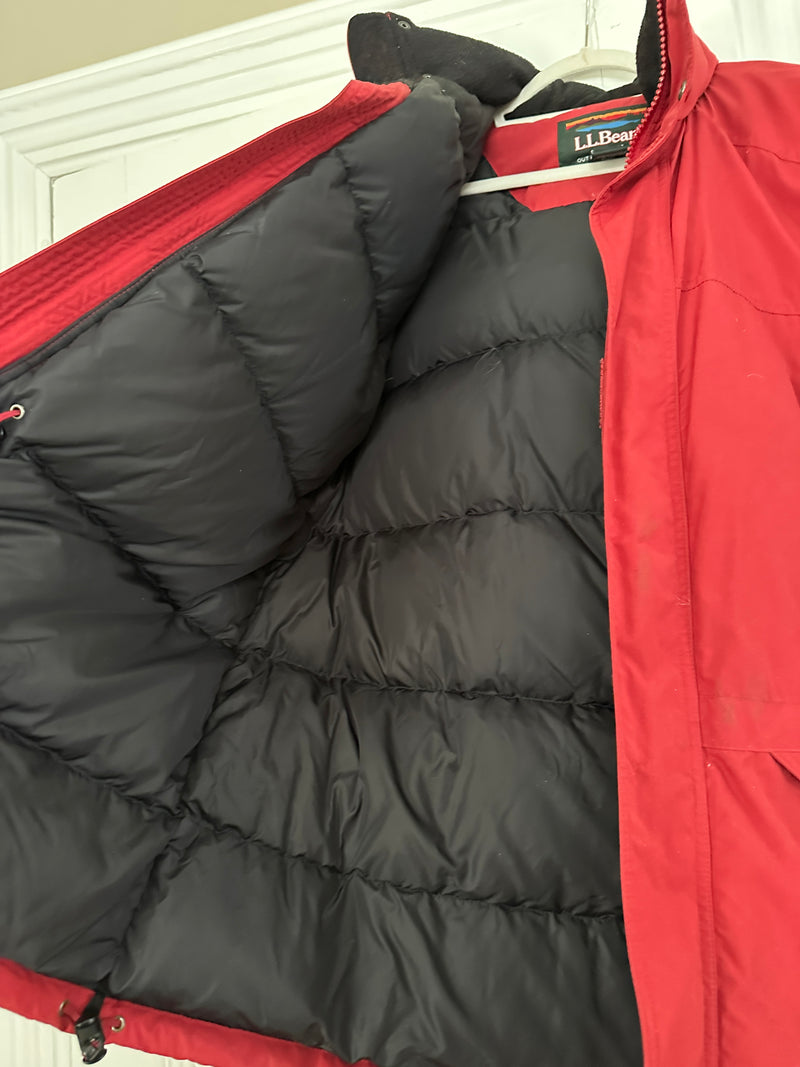 Vintage LL Bean Goose Down Parka Fur Trim Hood Full Zip Puffer Jacket Red Sz M