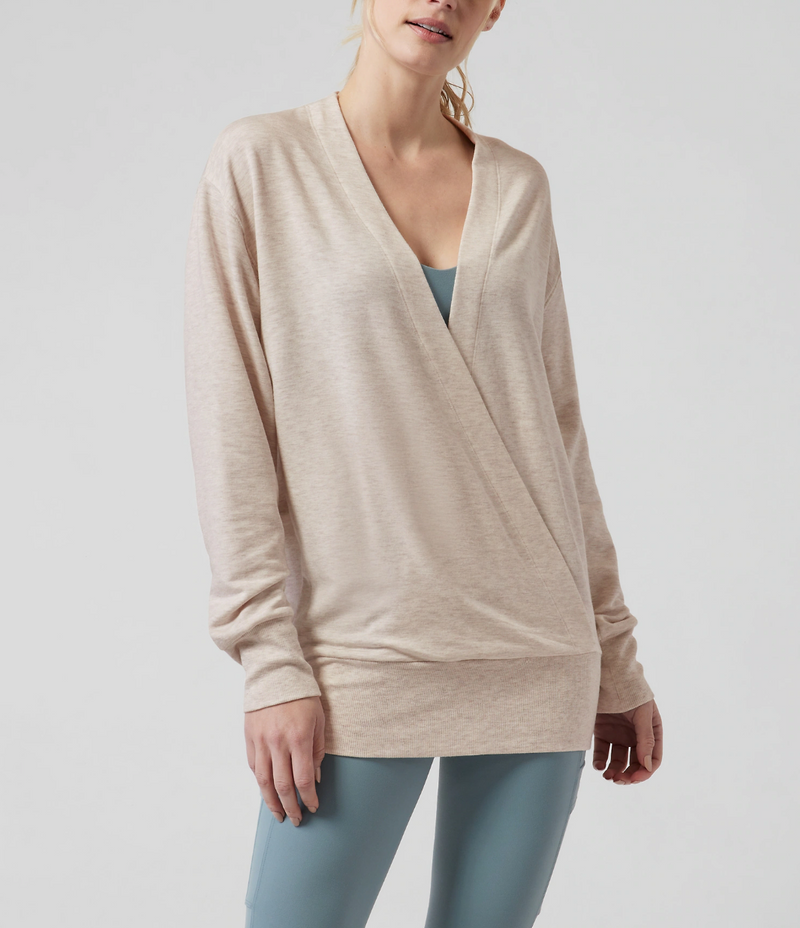 Athleta Toasted Brown Heather Purana V-Neck Wrap Sweatshirt