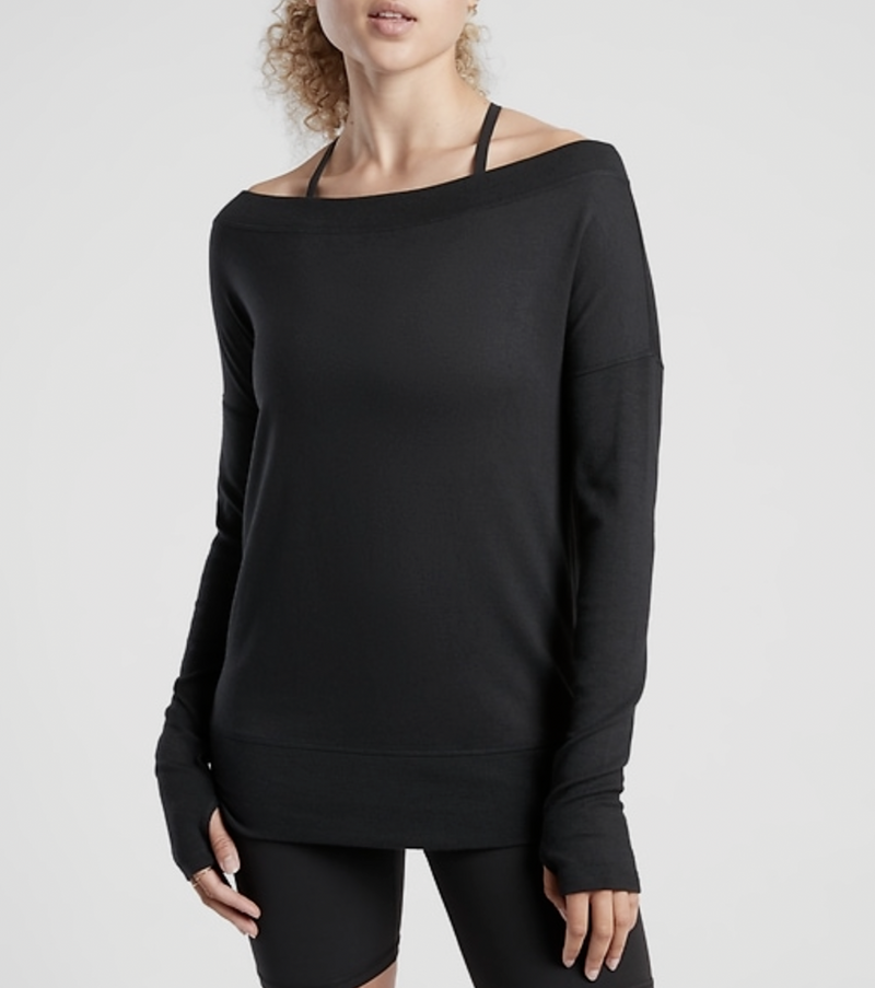 Athleta Black Long Sleeve Beyond Soft Barre Sweatshirt