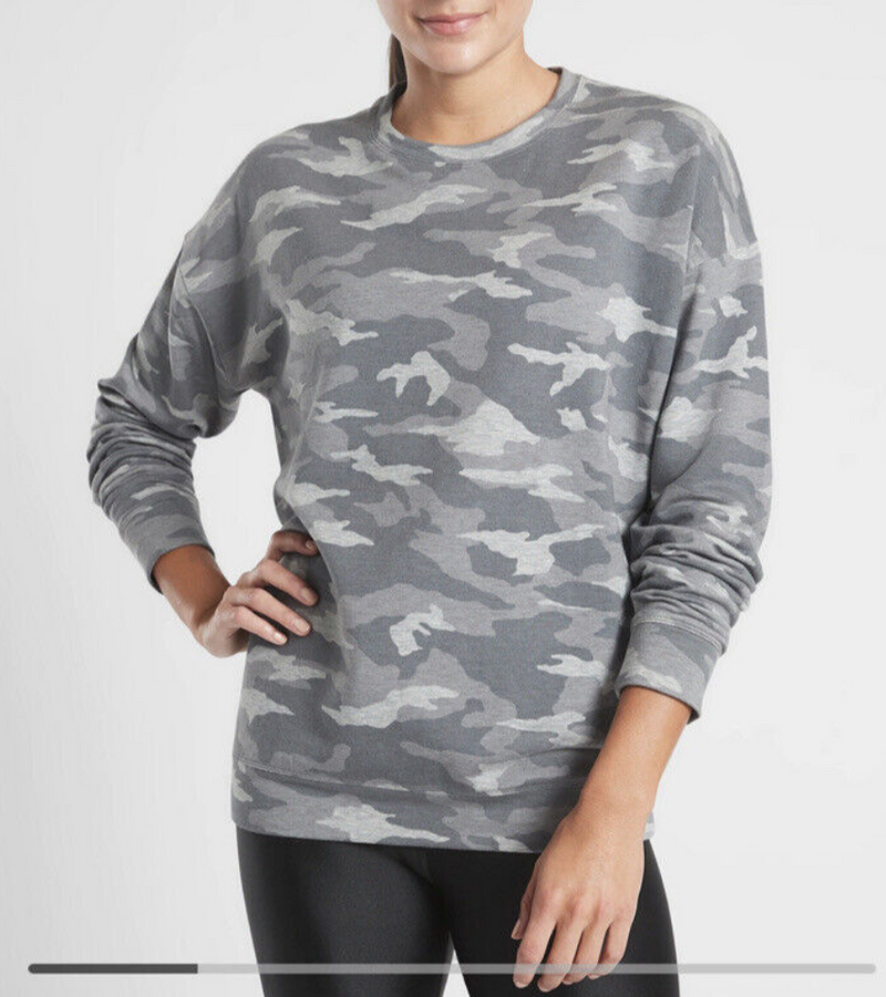 Athleta Camo Lux Dark Grey Balance Pullover Sweatshirt