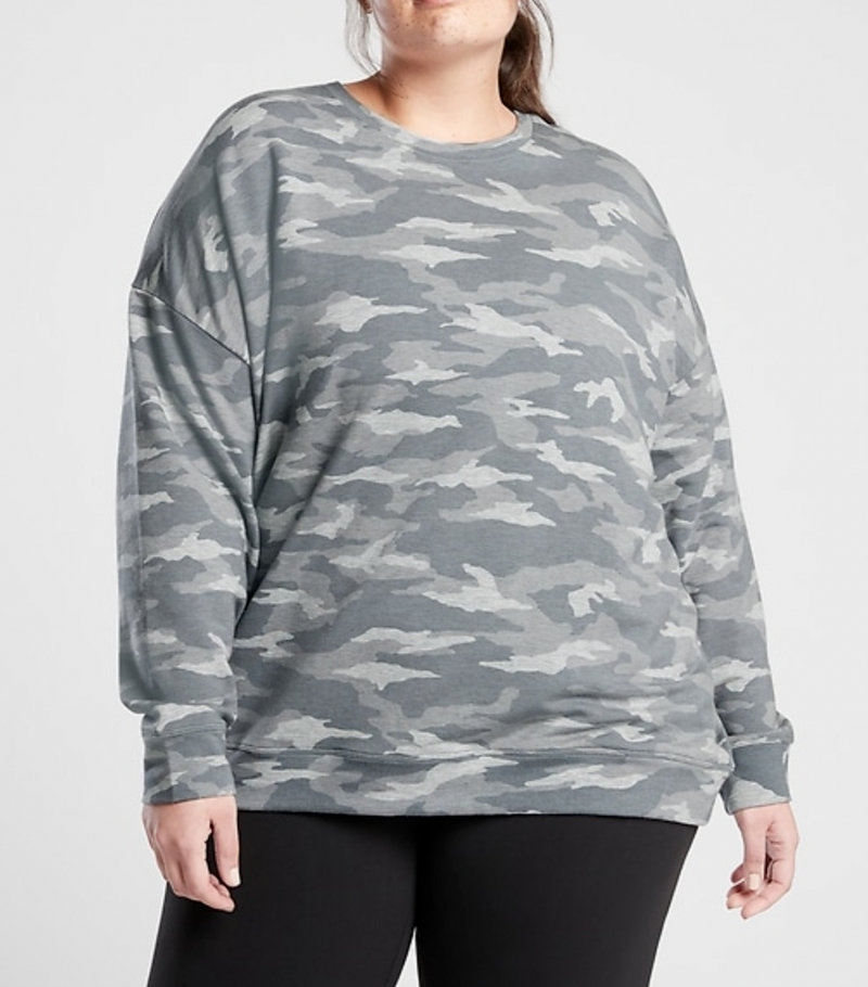 Athleta Camo Lux Dark Grey Balance Pullover Sweatshirt