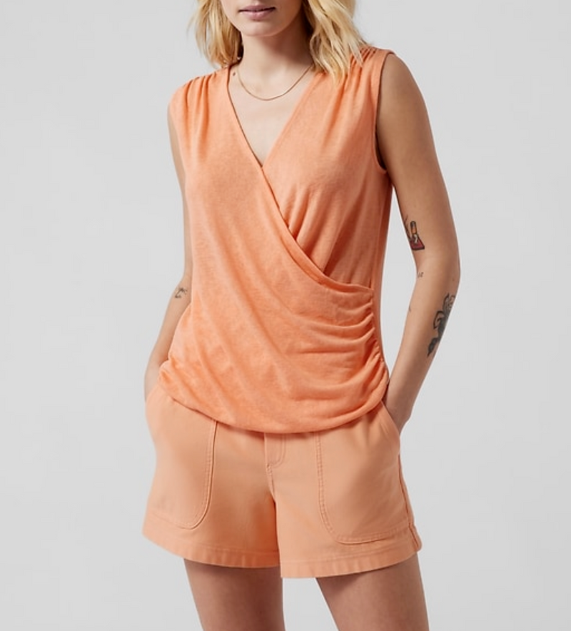 Athleta Cactus Peach Sleeveless Breezy Wrap Top Tank