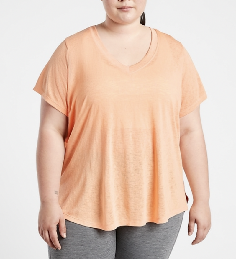 Athleta Warm Sunset Scoop V-Neck Short Sleeve Breezy Tee Top