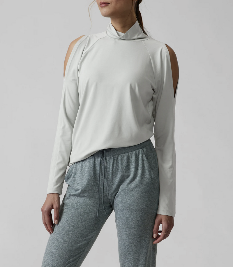 Athleta Coast Grey Long Sleeve Cold Shoulder Turtleneck Top