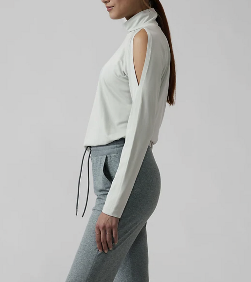 Athleta Coast Grey Long Sleeve Cold Shoulder Turtleneck Top